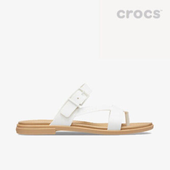 Crocs Women's White Tulum Toe Post Adjustable Slip-On Casual Slide Sandal Sz 5 - Picture 1 of 7